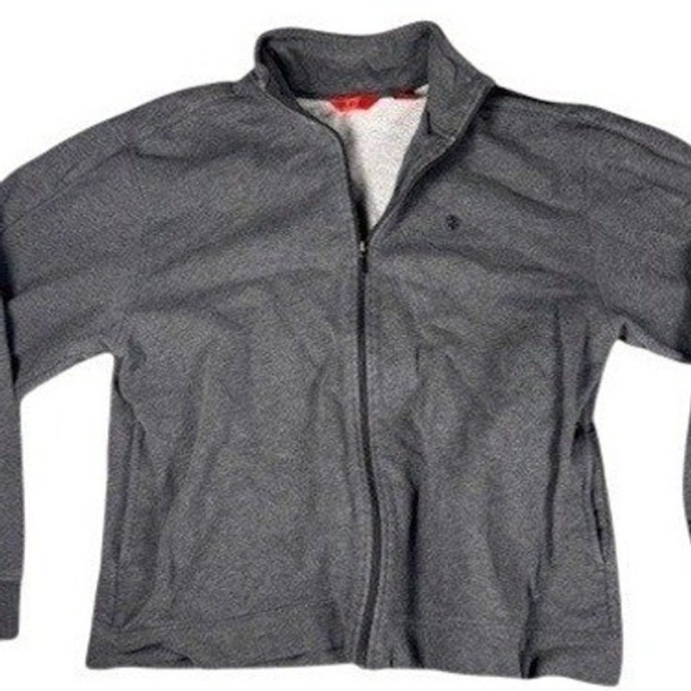 IZOD Sweatshirt‎ Mens Large Gray Full Zip Mock Neck Cotton Blend Jacket Logo